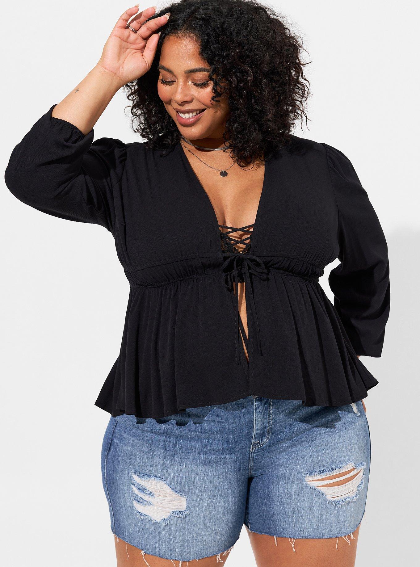 Plus Size - Washable Gauze Tie Front Kimono - Torrid