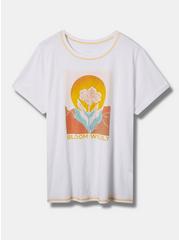 Plus Size Bloom Relaxed Fit Heritage Slub Crew Neck Roll Sleeve Embroidery Tee, BRIGHT WHITE, hi-res