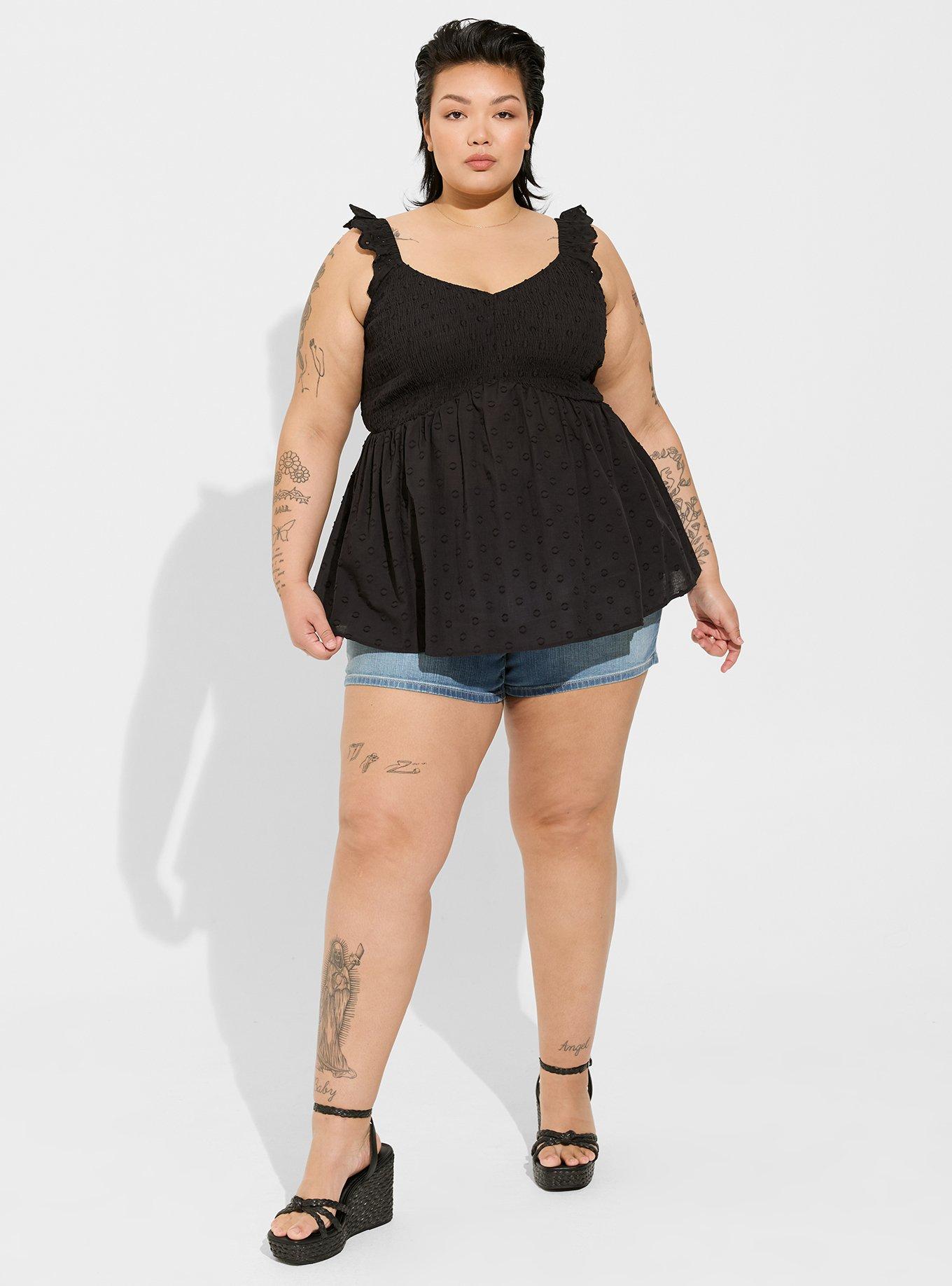 Babydoll Cotton Clip Dot Smocked Bodice Tank, DEEP BLACK, alternate