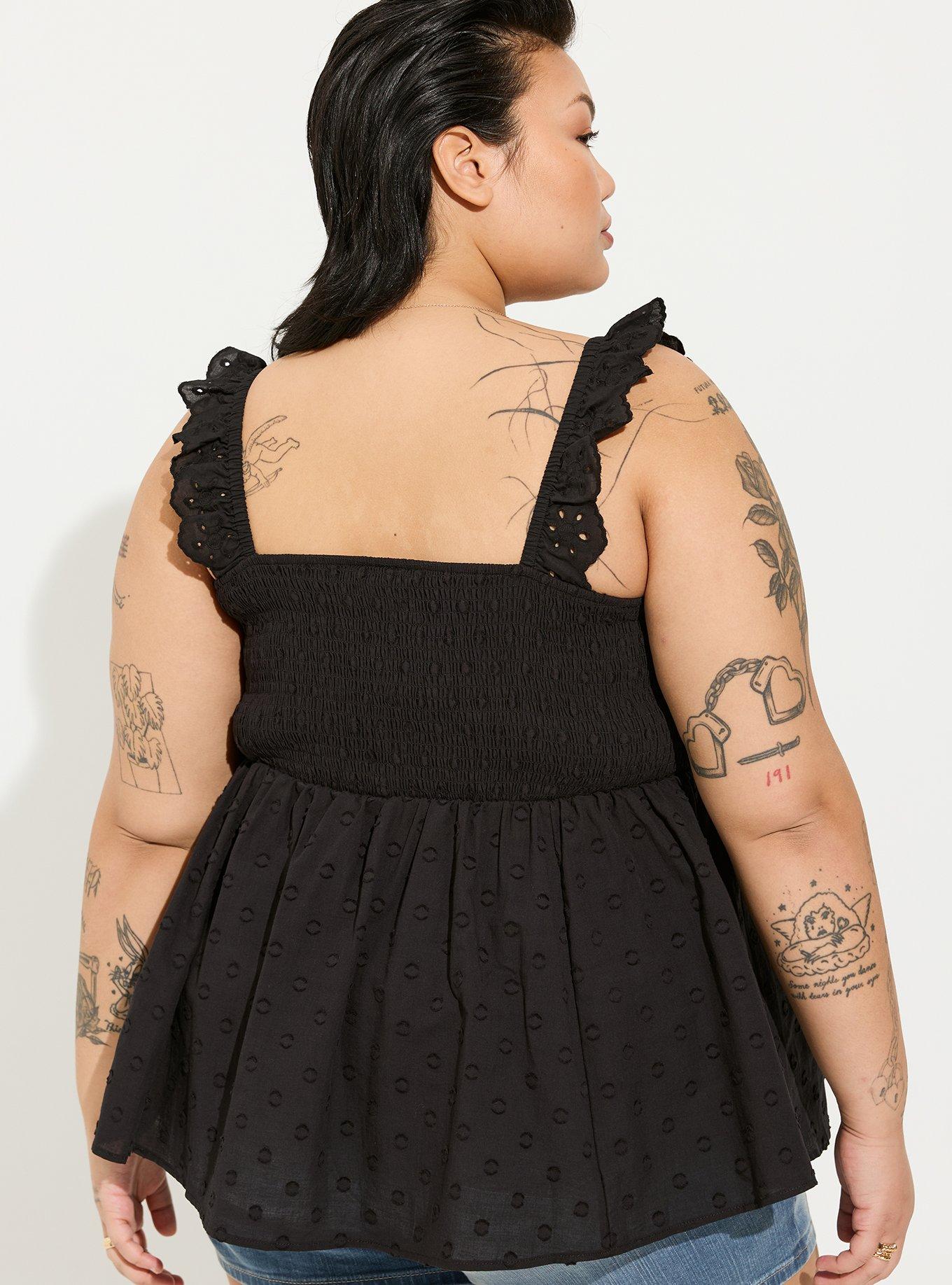 Babydoll Cotton Clip Dot Smocked Bodice Tank, DEEP BLACK, alternate