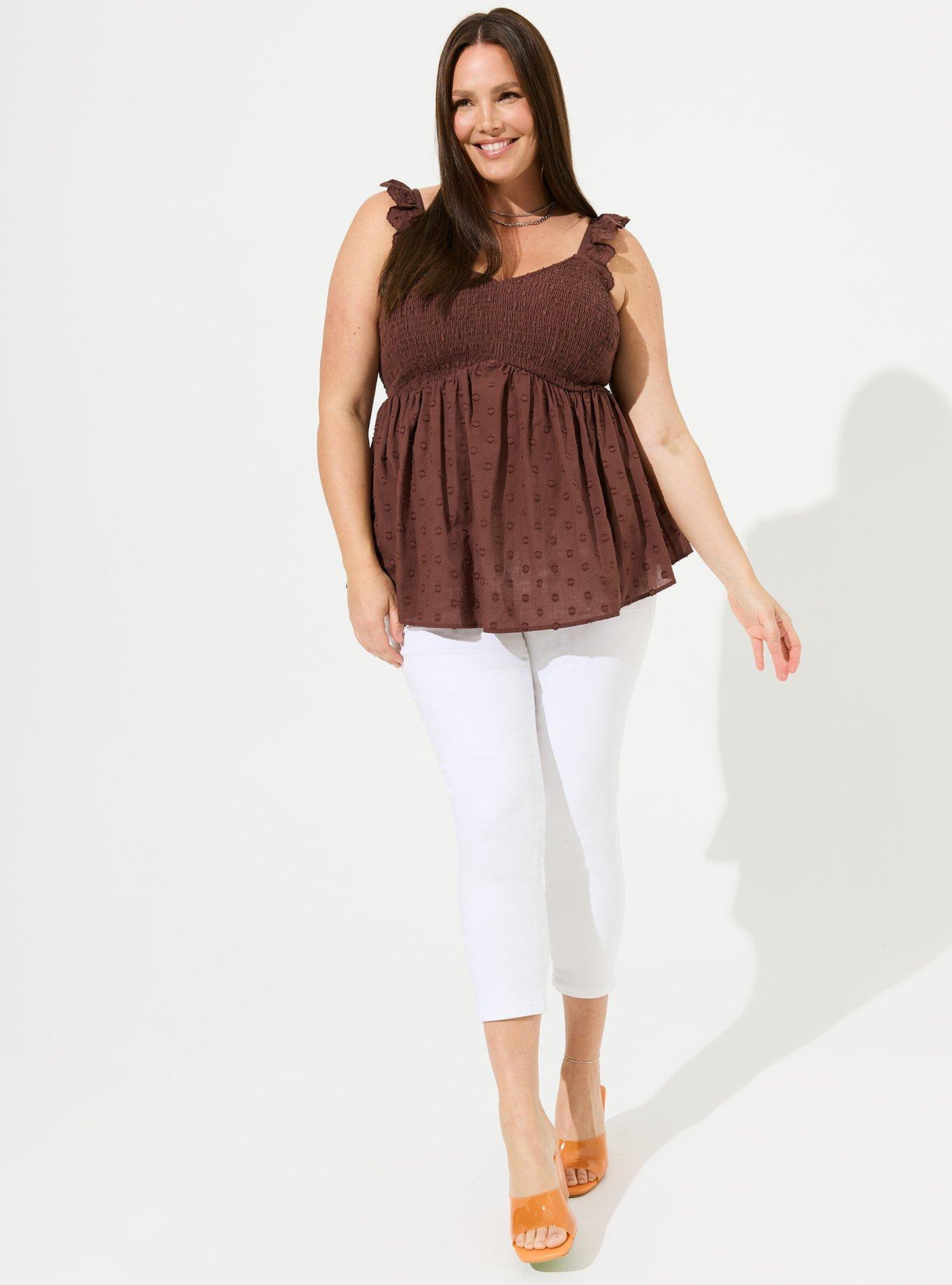 Plus Size Babydoll Cotton Clip Dot Smocked Bodice Tank Torrid