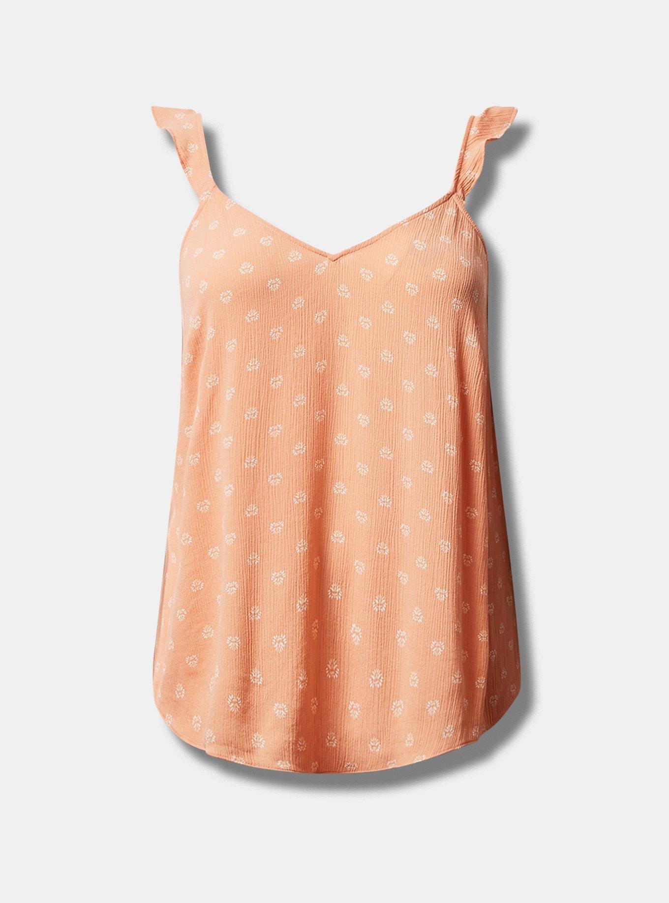 Washable Crinkle Gauze V-Neck Ruffle Strap Tank