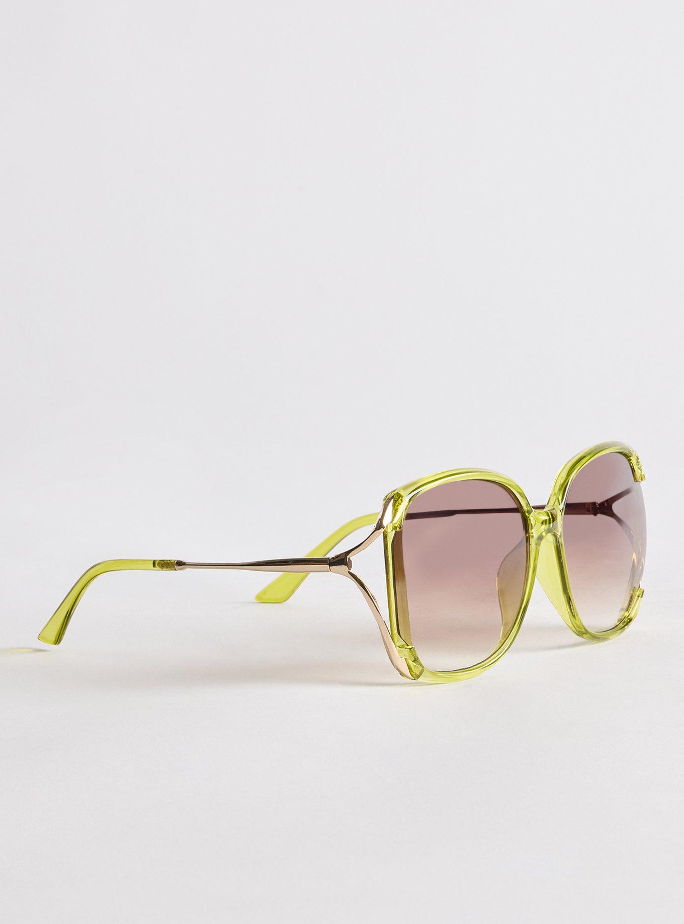 Plus Size Rectangle Side Cut-Out Ombre Sunglasses, GREEN, alternate