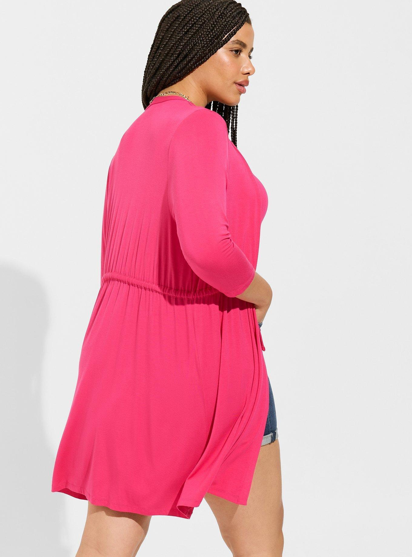 Super Soft Cardigan 3/4 Sleeve Tie Front, PINK PEACOCK, alternate