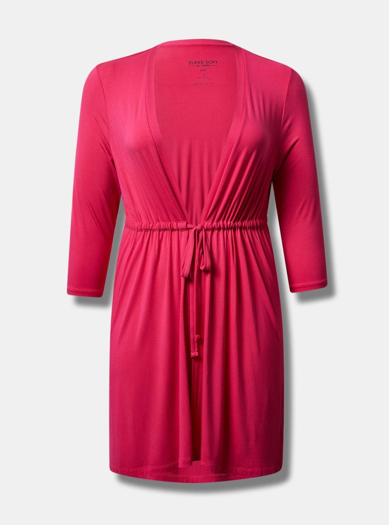 Super Soft Cardigan 3/4 Sleeve Tie Front, PINK PEACOCK, hi-res