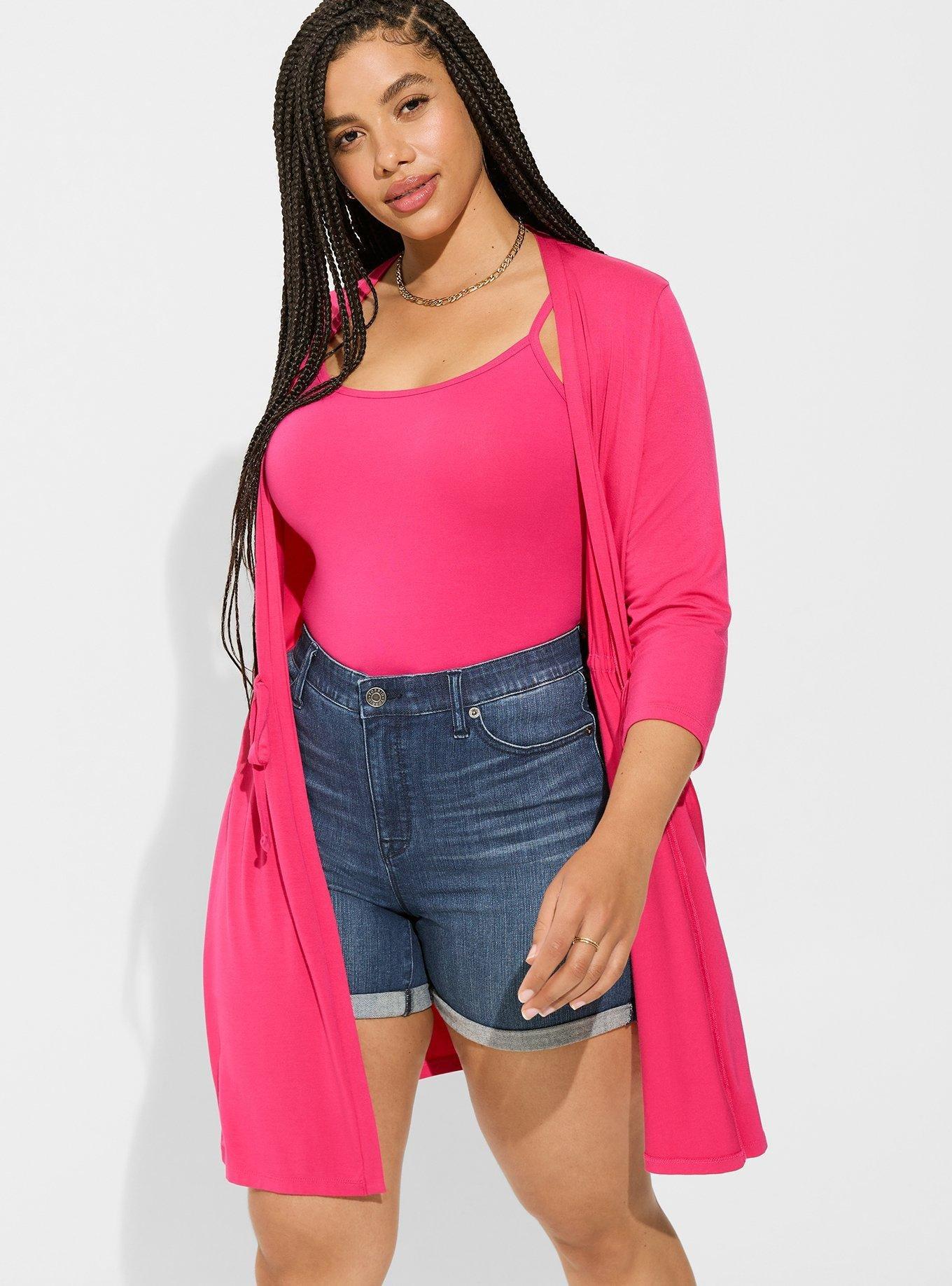Super Soft Cardigan 3/4 Sleeve Tie Front, PINK PEACOCK, hi-res