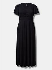 Maxi Super Soft Flutter Sleeve A-line Dress, DEEP BLACK, hi-res
