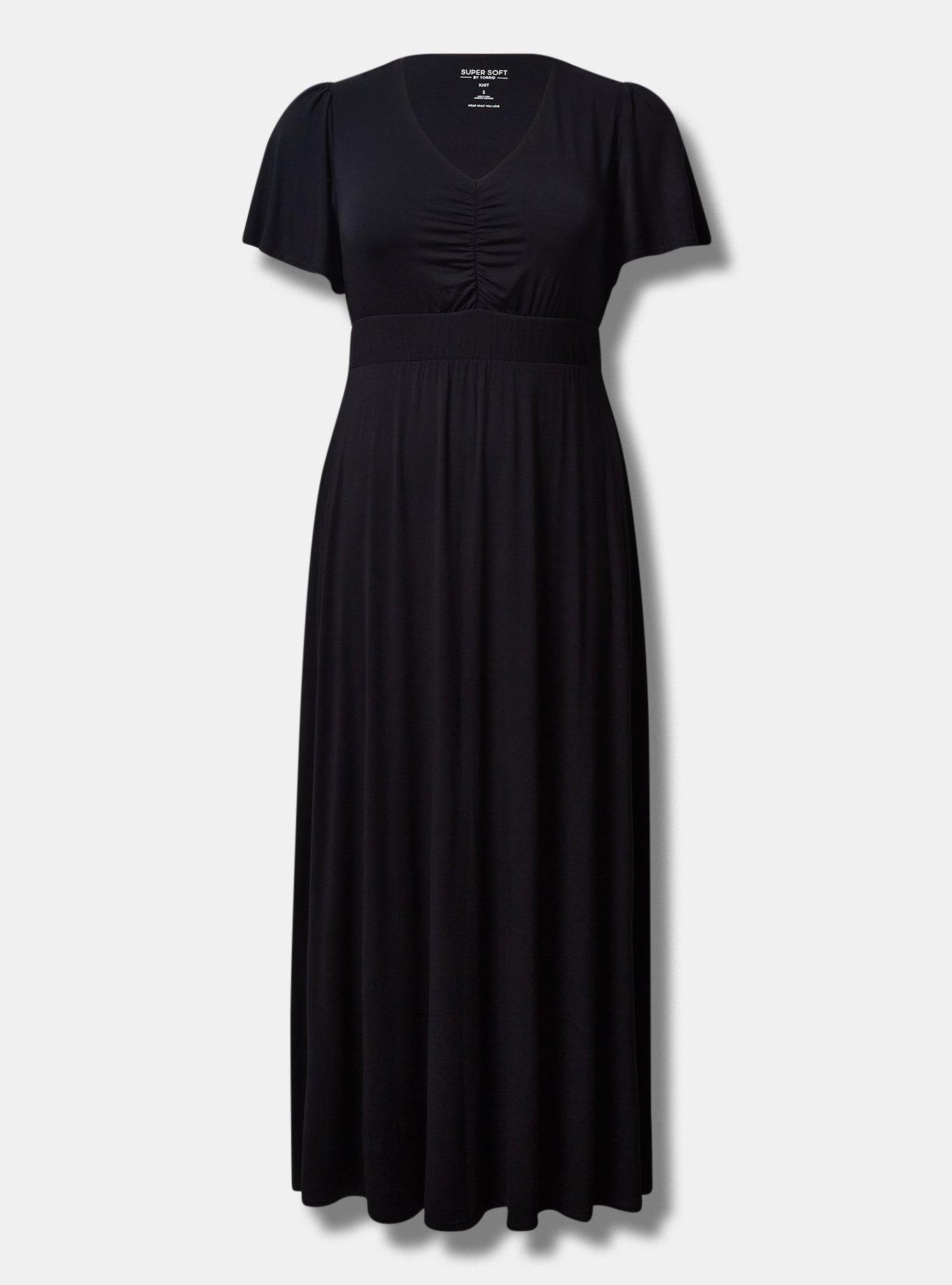 Maxi Super Soft Flutter Sleeve A-line Dress, DEEP BLACK, hi-res