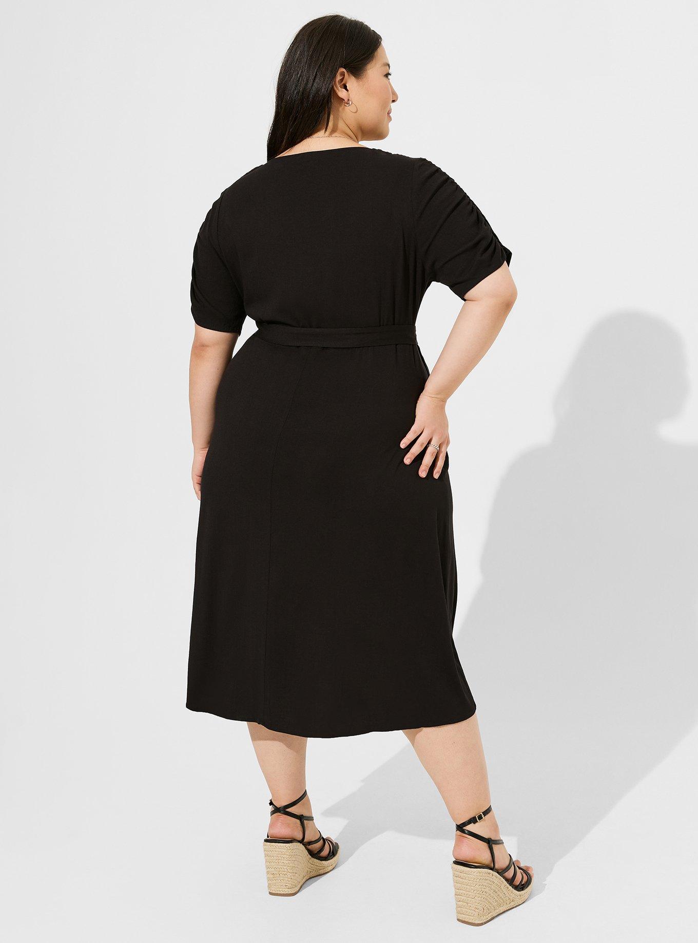 Midi Rayon Slub Button Front Tie Dress