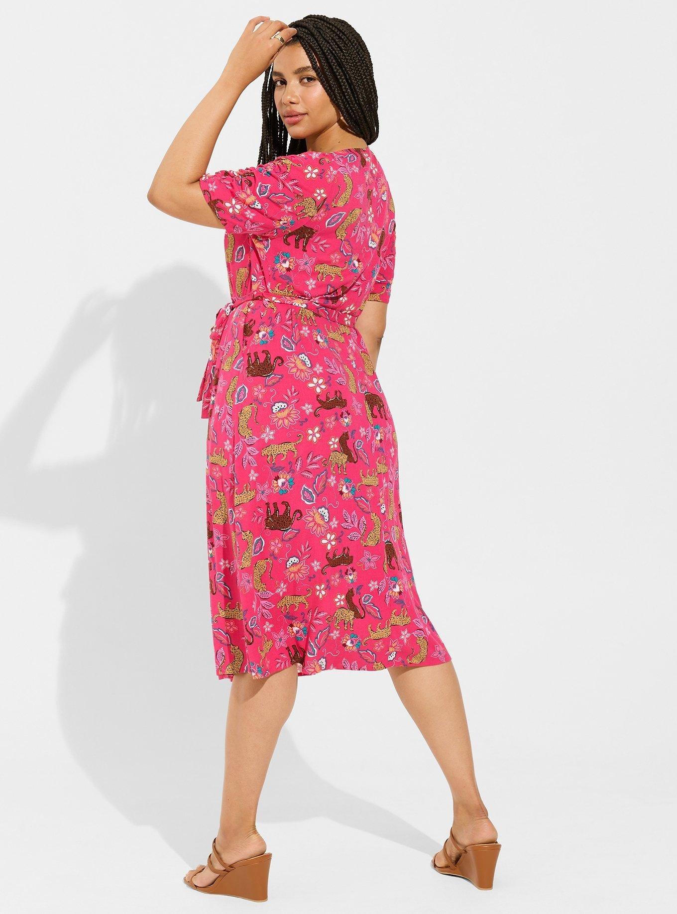 Midi Rayon Slub Button Front Tie Dress