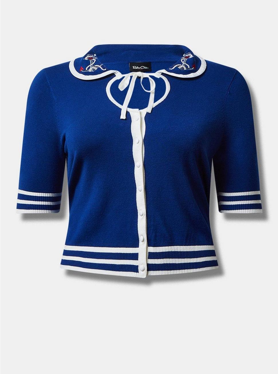 Retro Chic Cropped Cardigan Sweater, SODALITE BLUE, hi-res