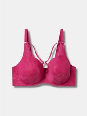 XO Plunge Push Up Strappy Lace Straight Back Bra, FUCHSIA RED, hi-res