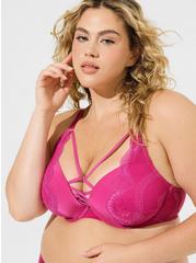 XO Plunge Push Up Strappy Lace Straight Back Bra, FUCHSIA RED, hi-res