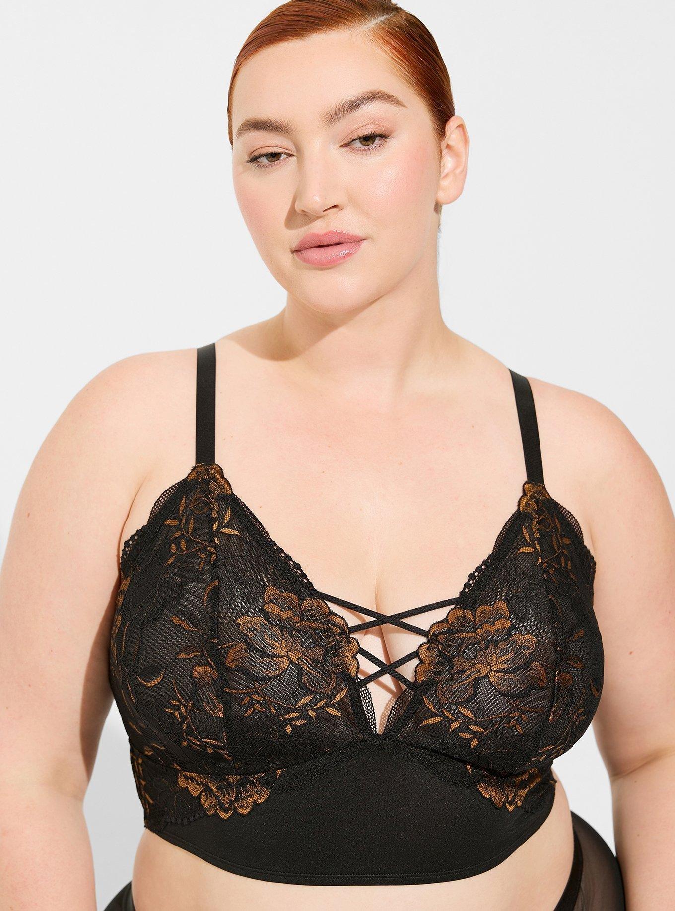 Plus Size - Torrid Logo Black Lace Unlined Longline Underwire