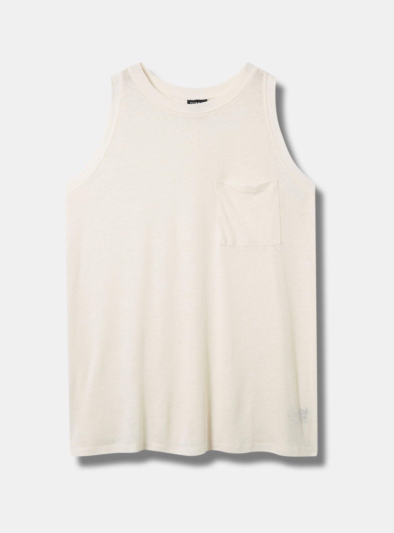 Lightweight Linen Blend Crew Neck Pocket Tank