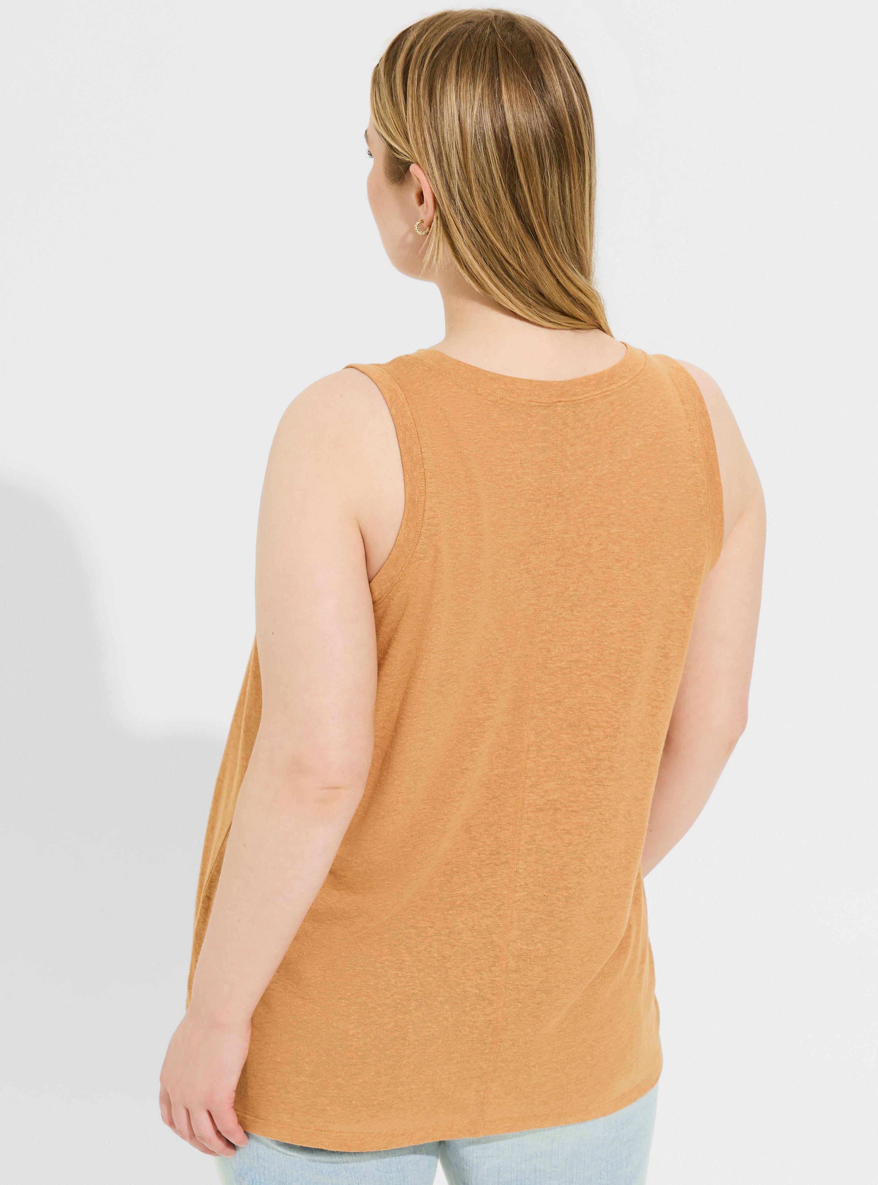 Lightweight Linen Blend Crew Neck Pocket Tank