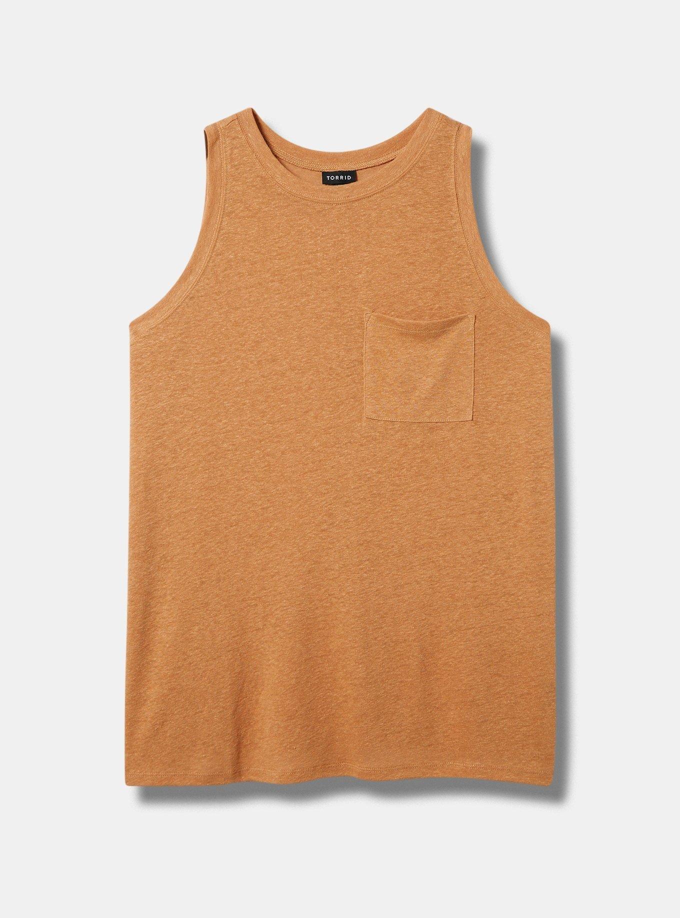 Lightweight Linen Blend Crew Neck Pocket Tank