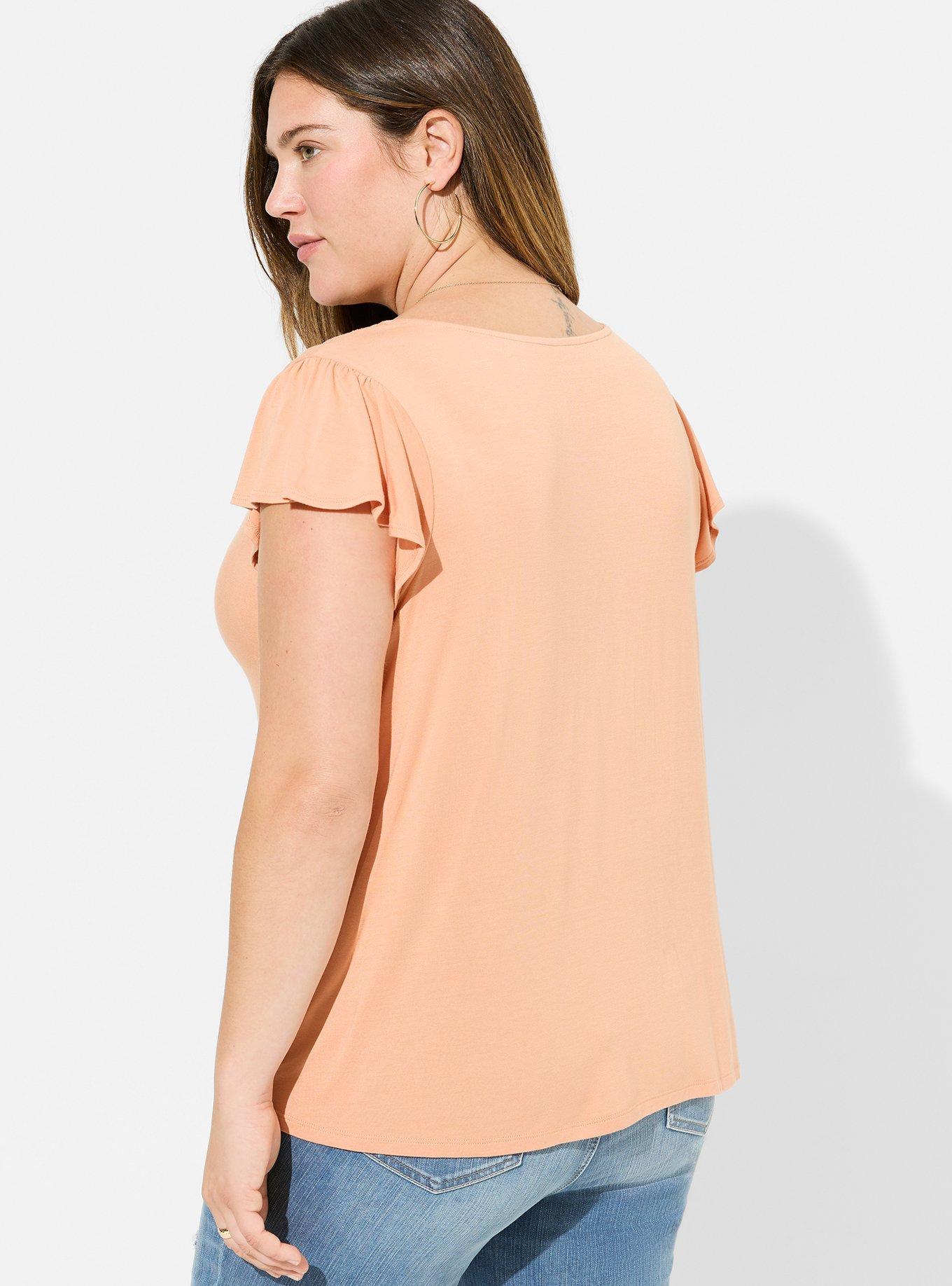 Super Soft V-Neck Ruffle Tee, PEACH BLOOM, alternate