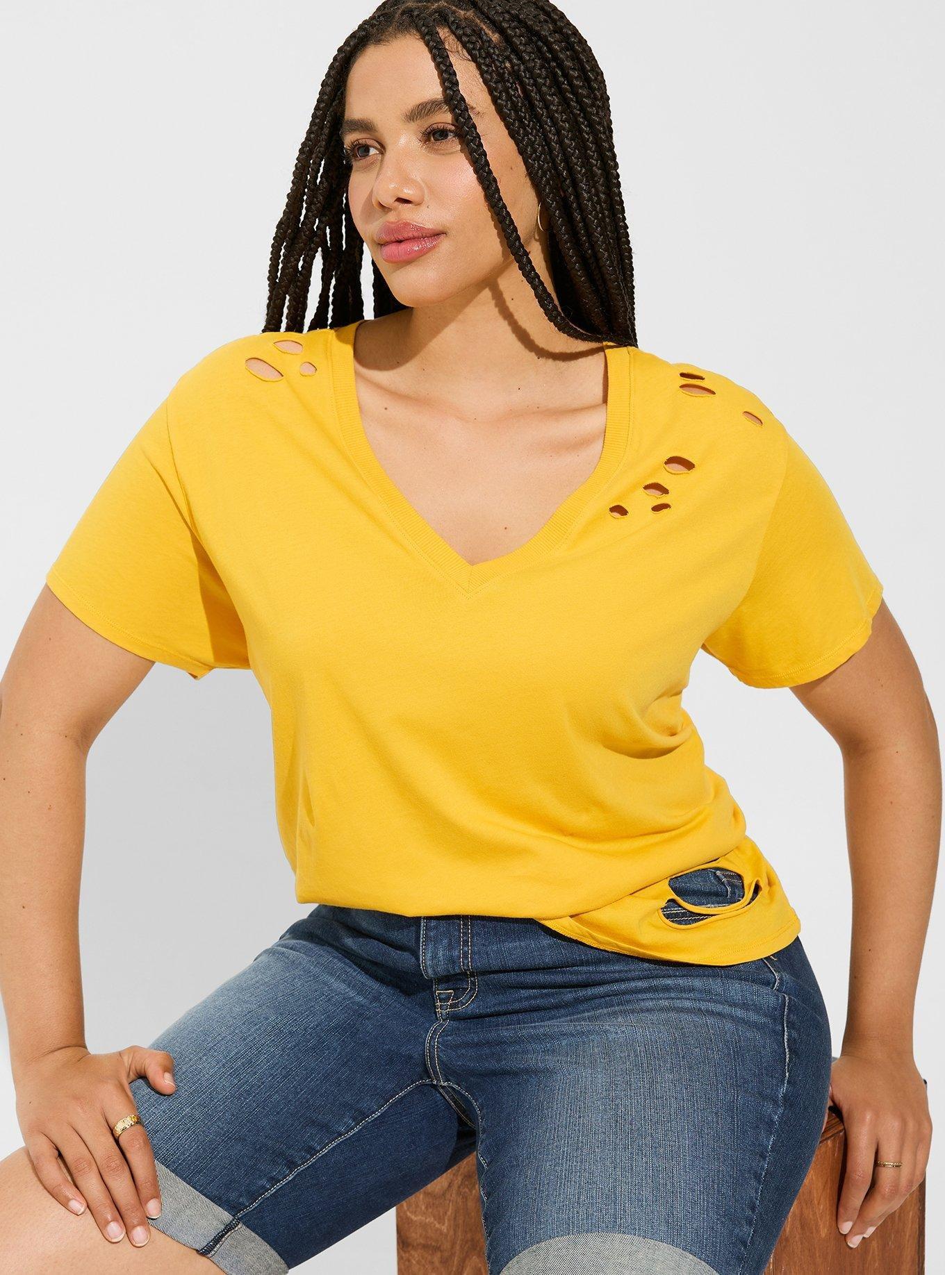 Plus Size - Vintage Cotton Jersey V-Neck Relaxed Distressed Tee