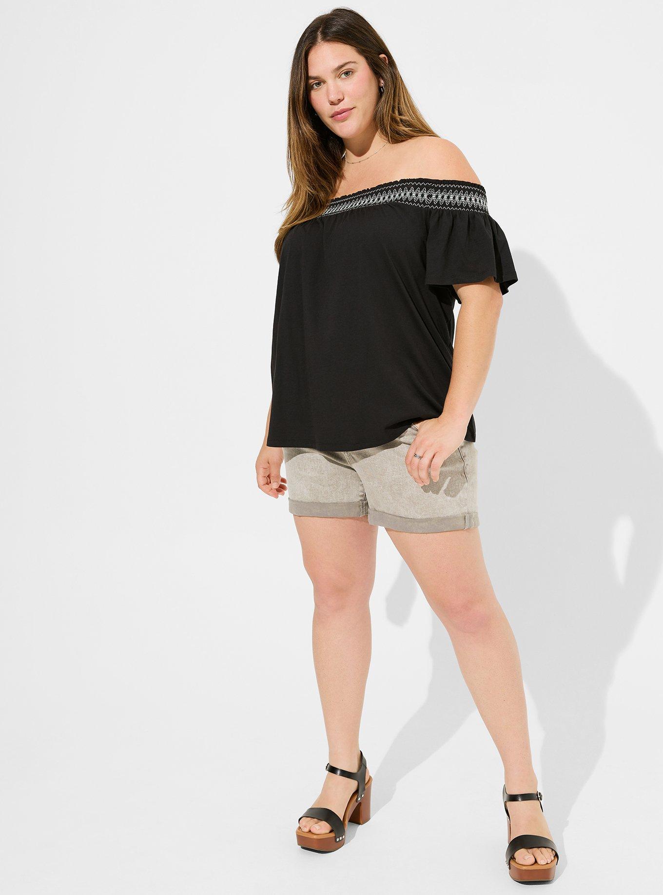 Cotton Modal Jersey Off Shoulder Smocked Yoke Top