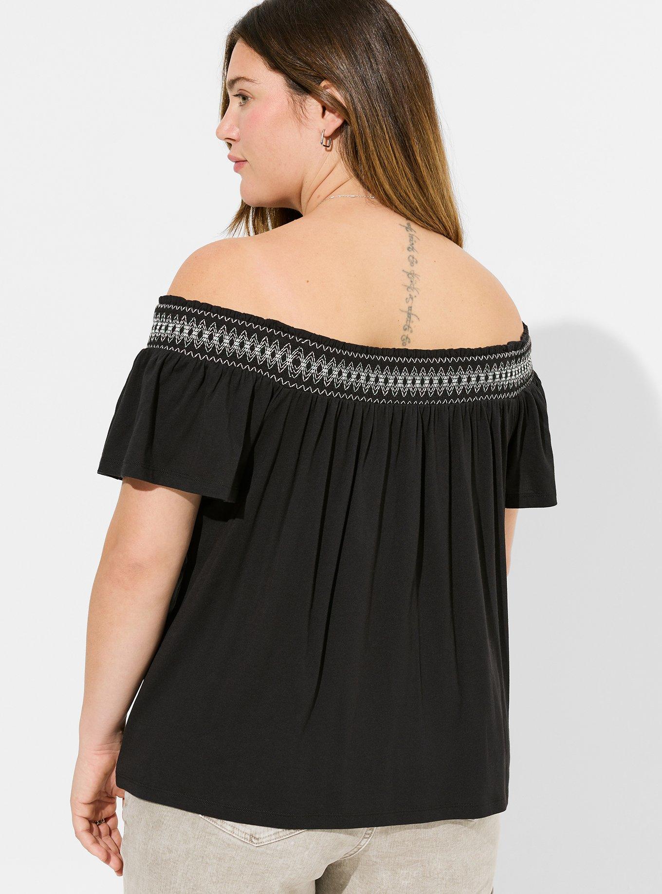 Cotton Modal Jersey Off Shoulder Smocked Yoke Top