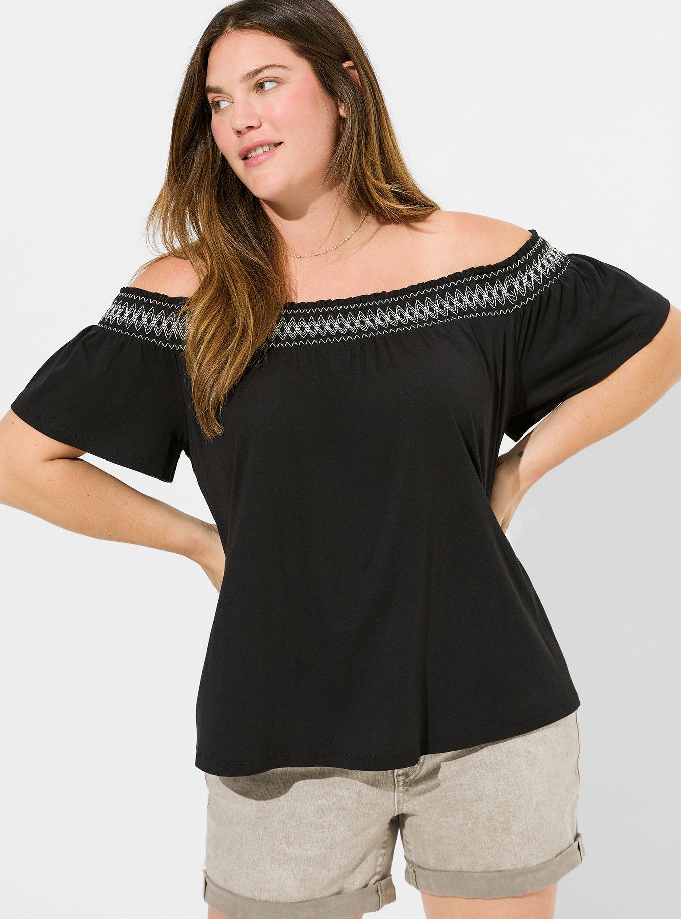 Cotton Modal Jersey Off Shoulder Smocked Yoke Top