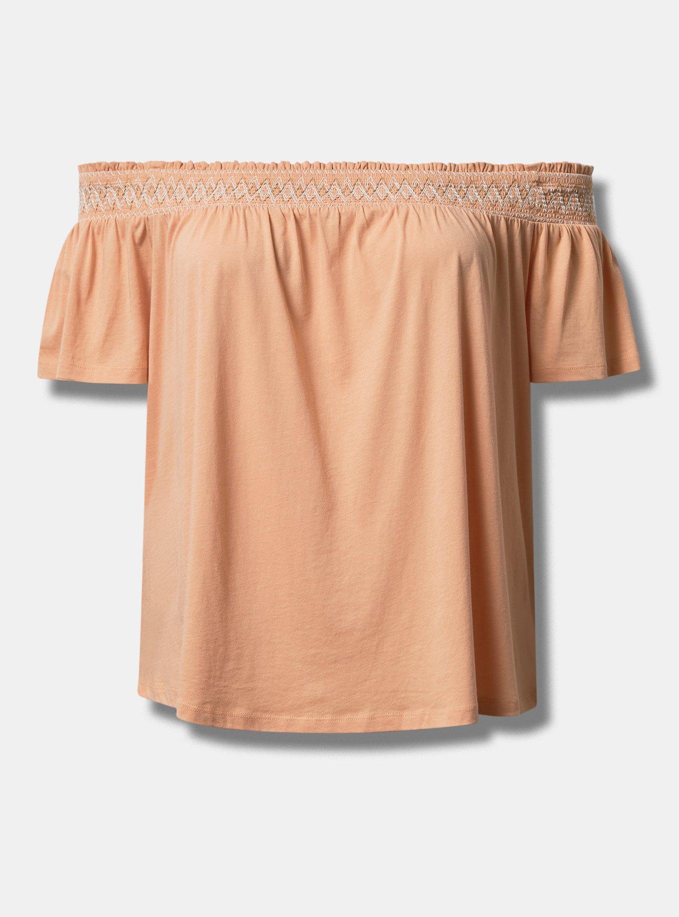 Cotton Modal Jersey Off Shoulder Smocked Yoke Top