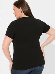 Plus Size Fitted Super Soft Rib Crew Neck Asymmetrical Cut Out Tee, DEEP BLACK, alternate