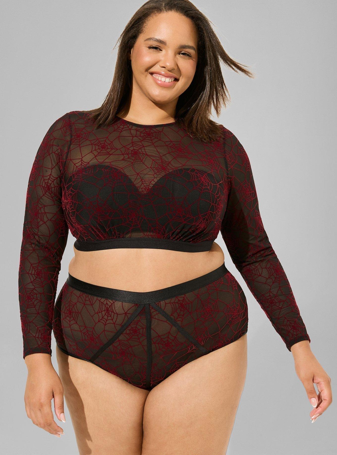 Flocked Mesh Long Sleeve Top
