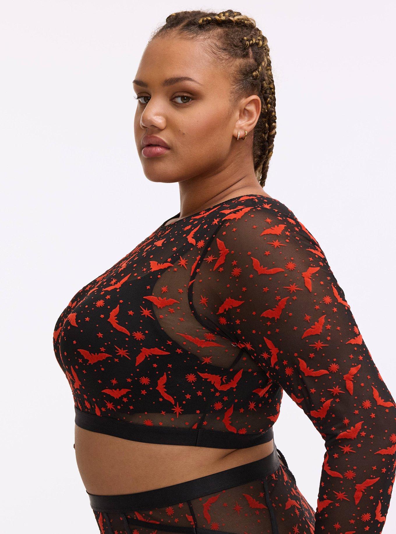 Mesh Under-It-All Crop Top, MOON BATS ORANGE, alternate