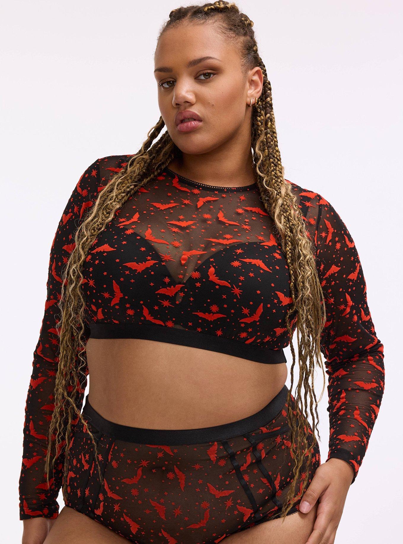 Mesh Under-It-All Crop Top, MOON BATS ORANGE, hi-res