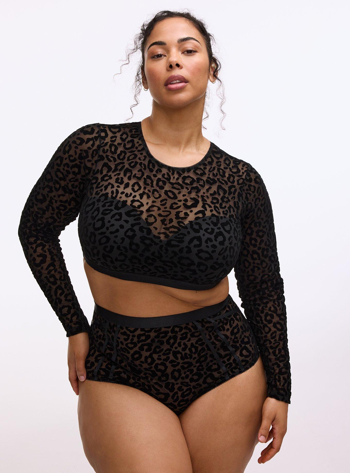 Mesh Under-It-All Crop Top, MONDAY LEOPARD  BLACK, hi-res