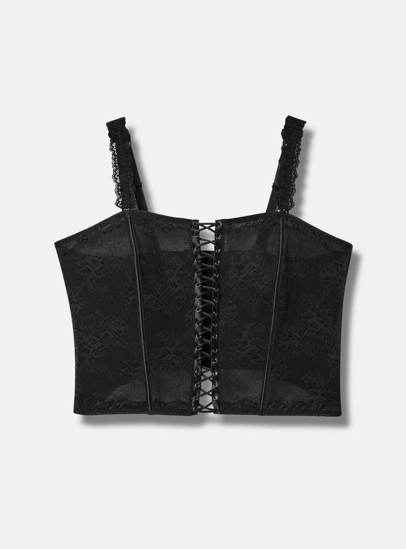 black lace corset bustier top-detachable straps