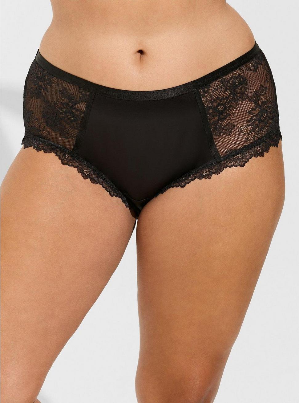 Plus Size Retro Lace Cheeky with Lace Up Detail, RICH BLACK, alternate