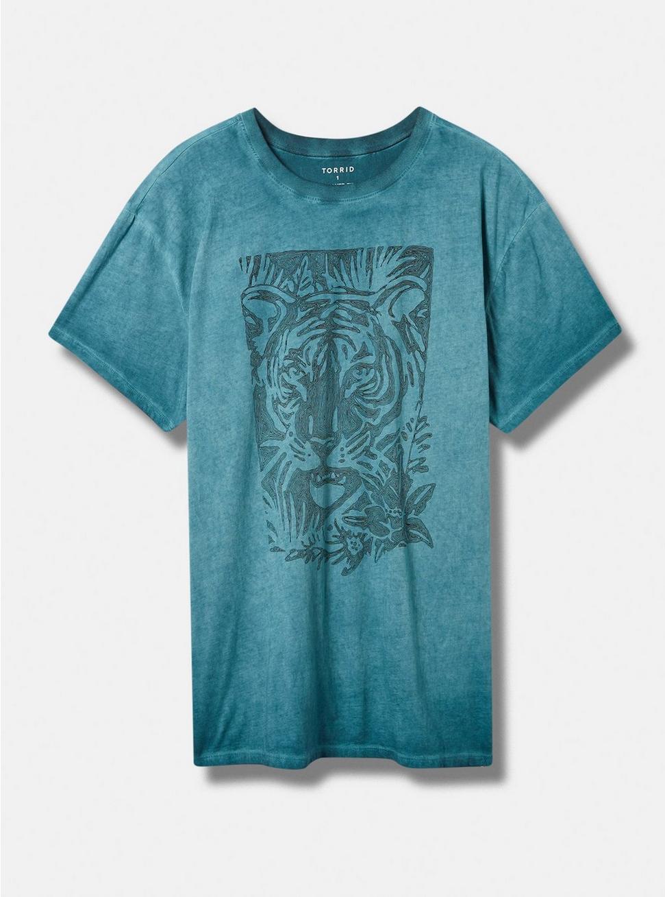 Tiger Relaxed Fit Cotton Jersey Destructed Drop Shoulder Tunic, DEEP TEAL, hi-res