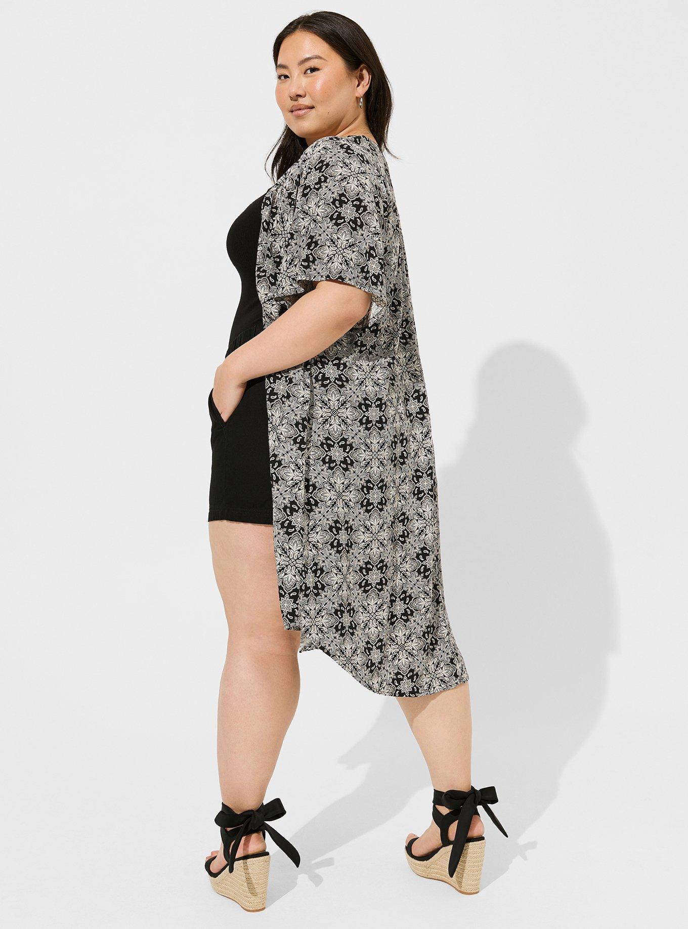 Challis Dolman Shirttail Kimono, GEO BLACK, alternate