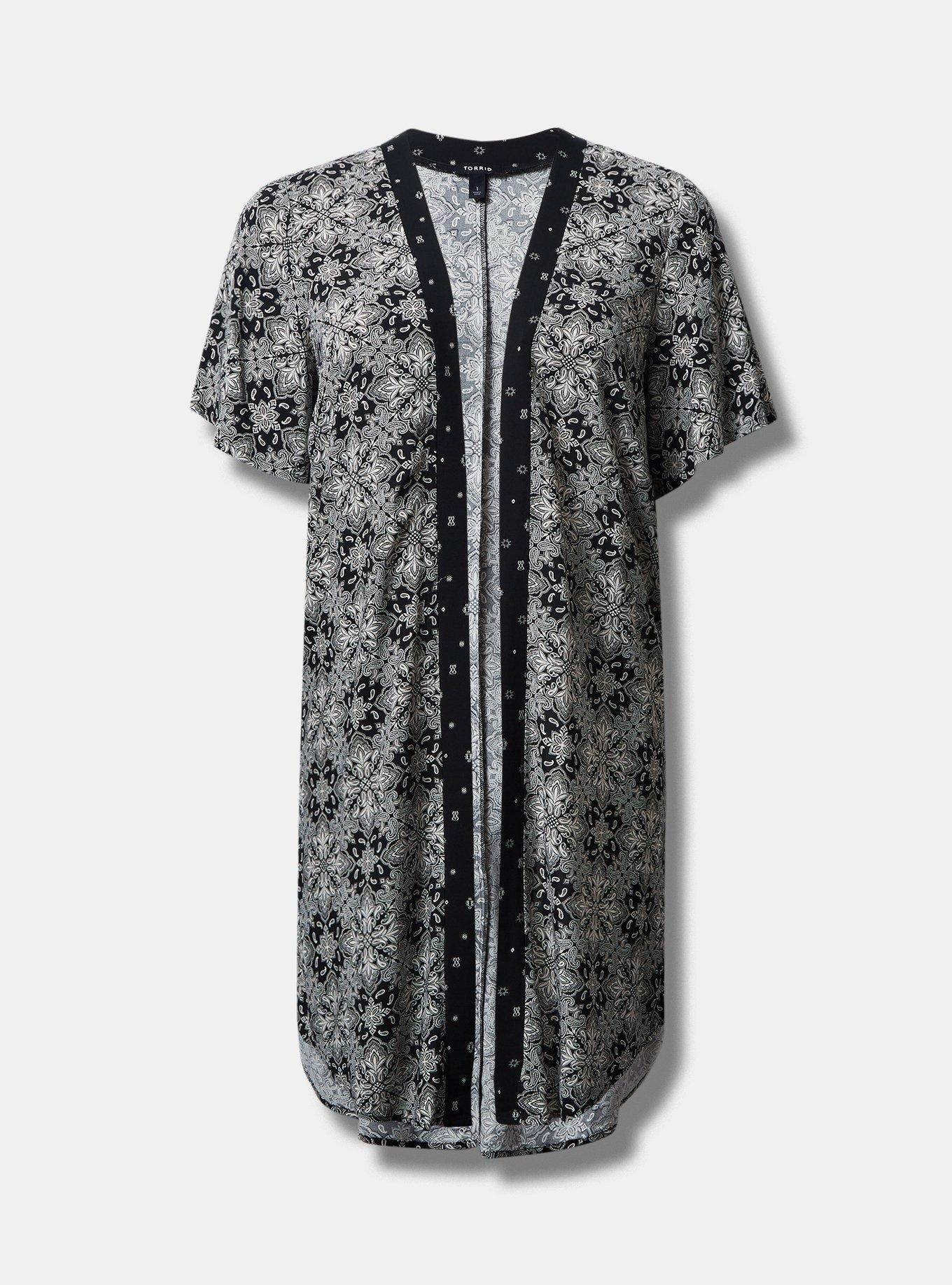 Challis Dolman Shirttail Kimono, GEO BLACK, hi-res