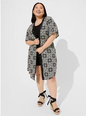 Plus Size Challis Dolman Shirttail Kimono, GEO BLACK, hi-res