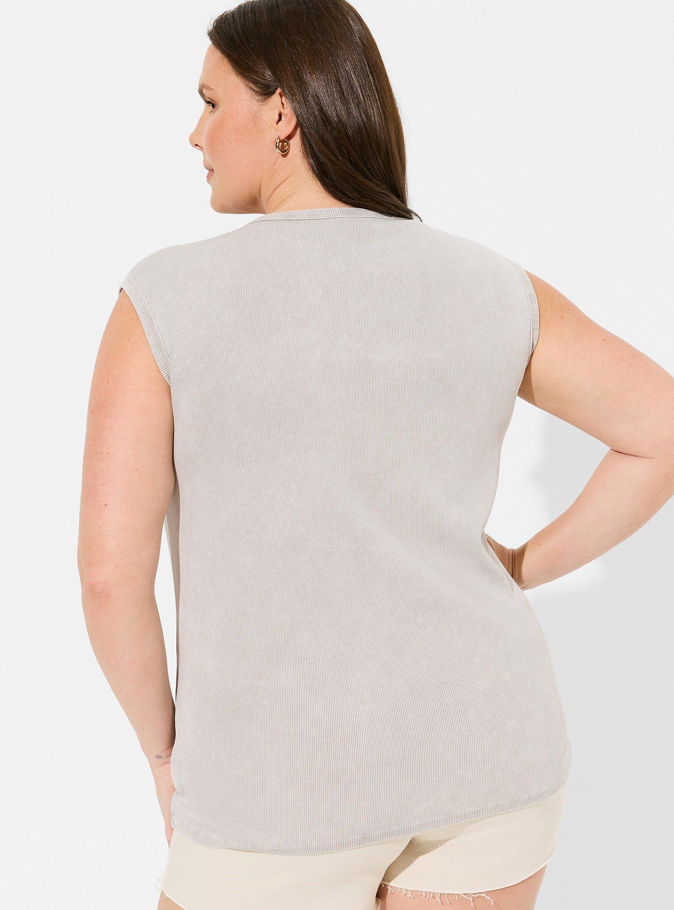 Cotton Modal Rib High Neck Muscle Tank, CHATEAU GRAY, alternate