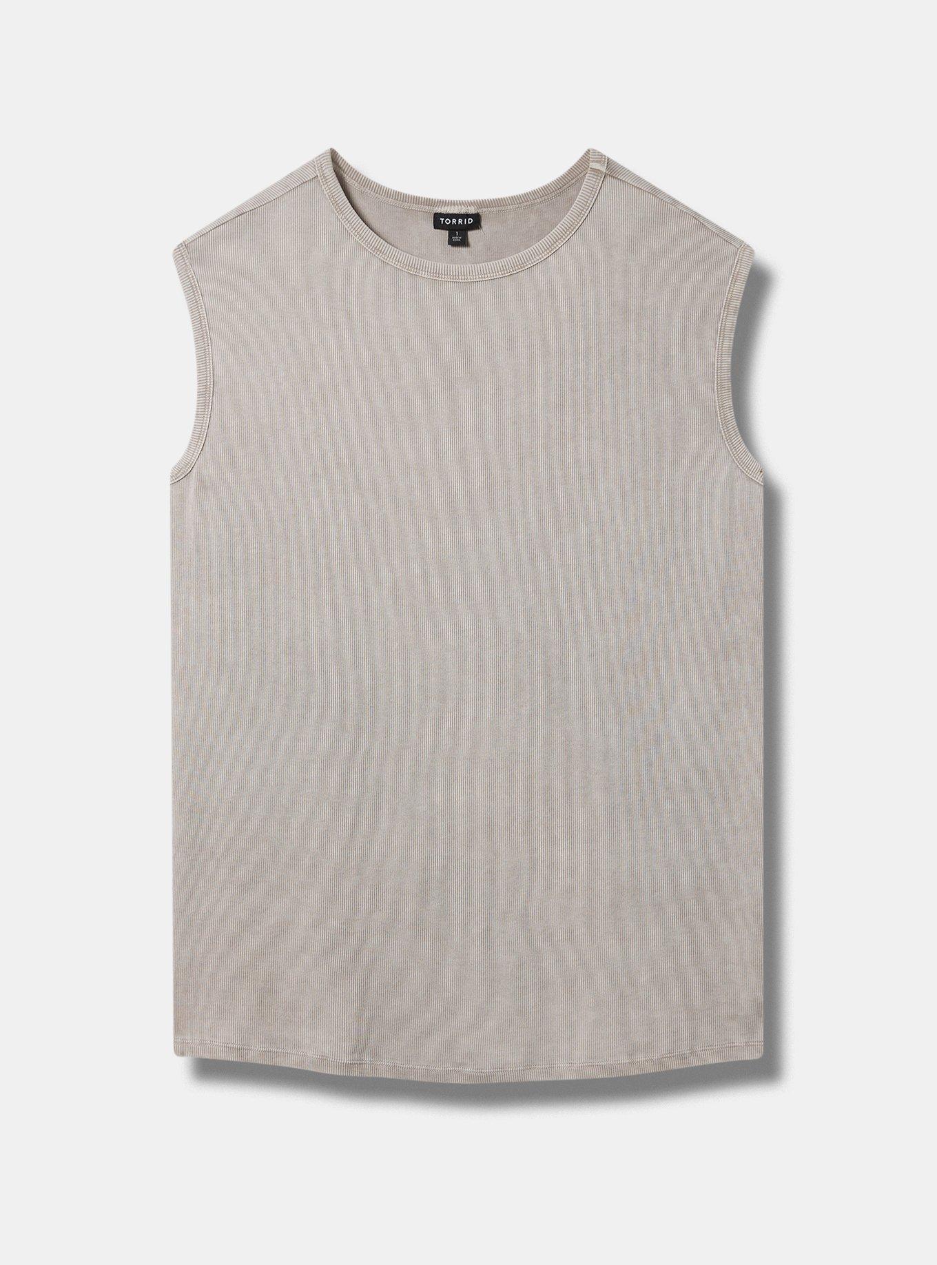 Cotton Modal Rib High Neck Muscle Tank, CHATEAU GRAY, hi-res