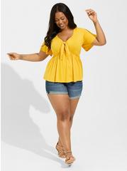 Plus Size Vintage Cotton Jersey V-Neck Relaxed Tie Front Top, GOLDEN ROD, alternate