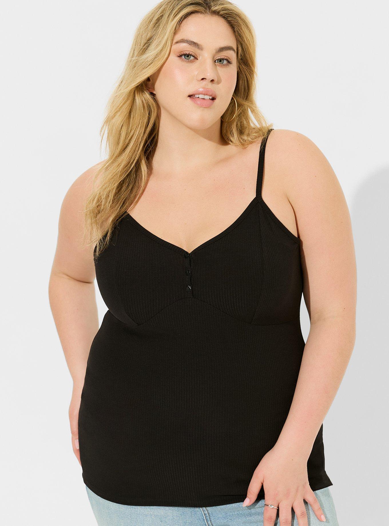 Fitted Super Soft Rib V-Neck Henley Cami, DEEP BLACK, alternate