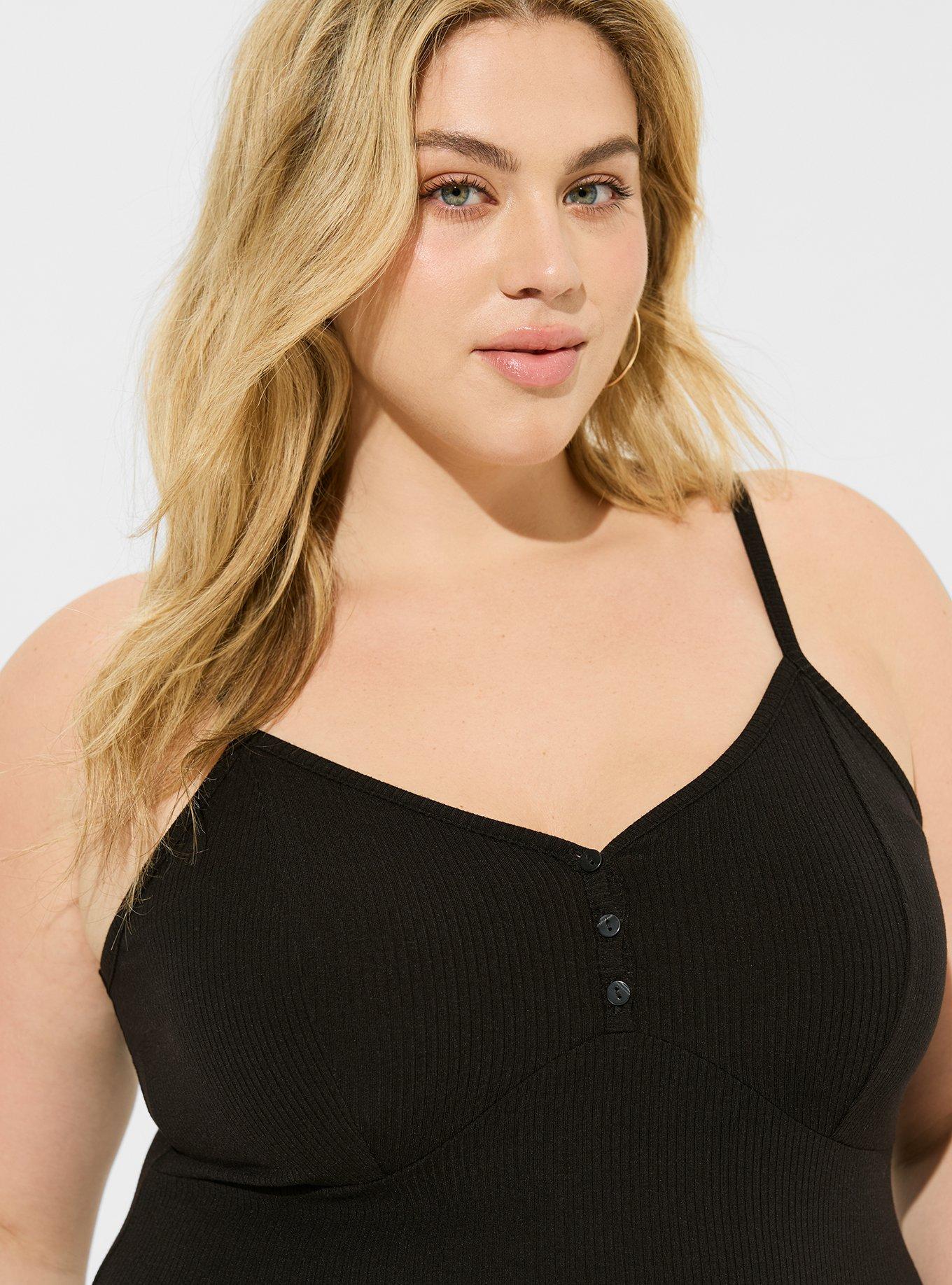 Fitted Super Soft Rib V-Neck Henley Cami, DEEP BLACK, alternate