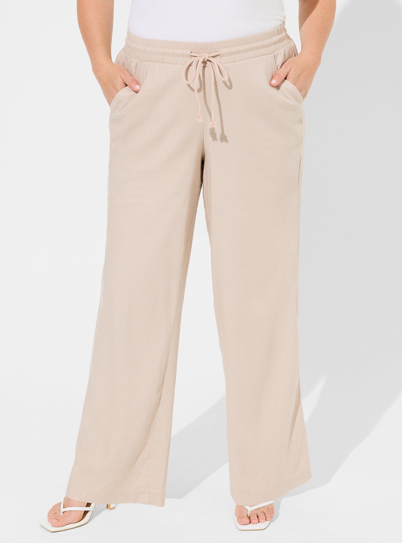 Women's High-rise Pull-on Linen Pants, Plus Size Wide Leg Pants