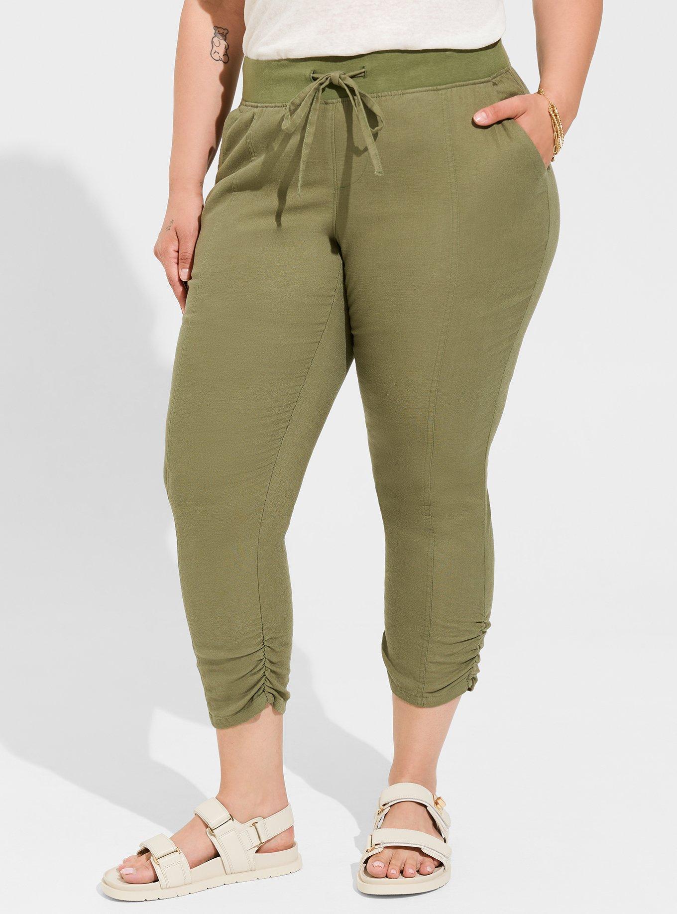 Plus Size - Crop Skinny Stretch Linen Mid-Rise Side Cinch Pant - Torrid