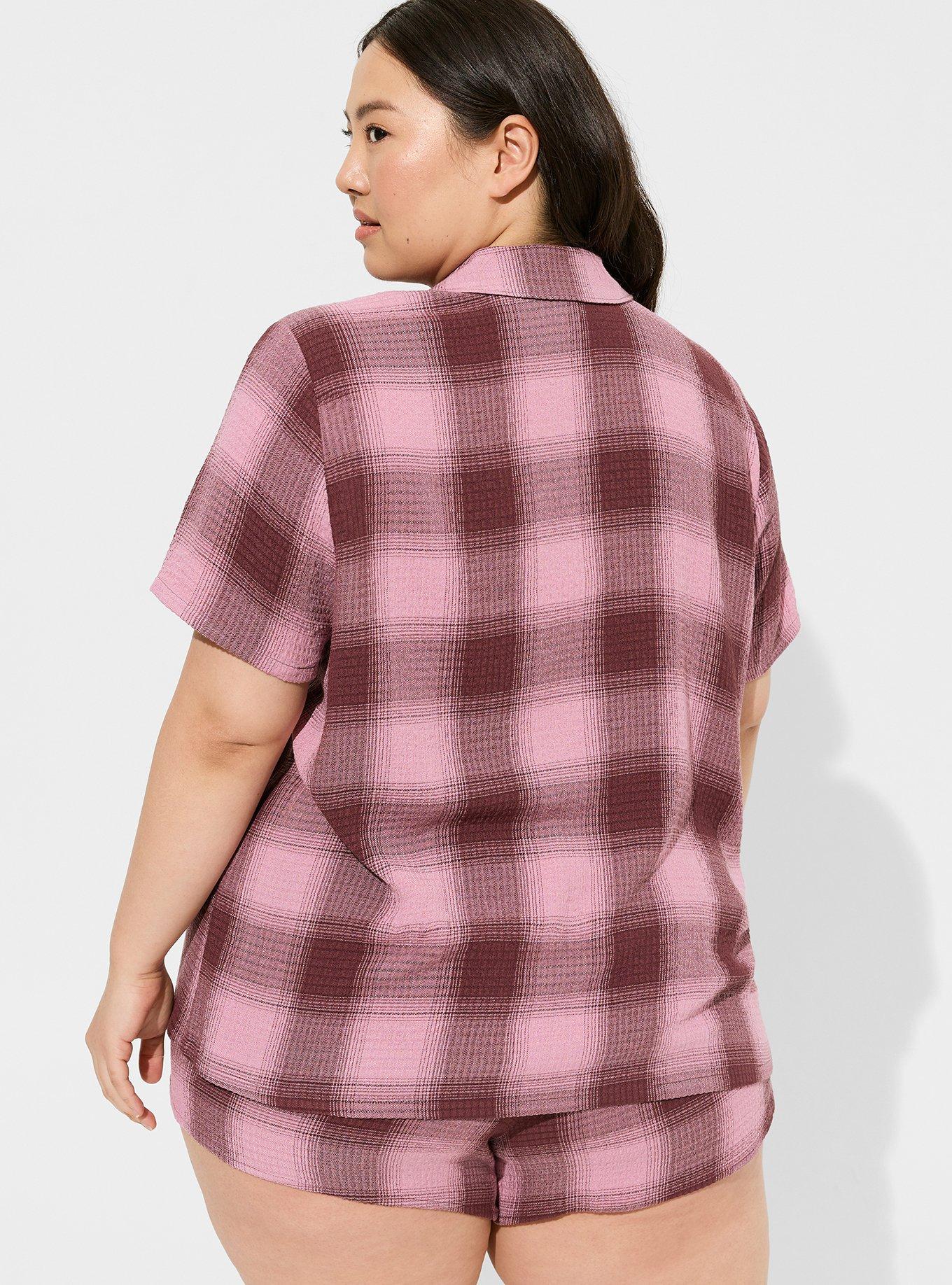 Gauze Button Through Short Sleeve Sleep Shirt, EPIC PLAID, alternate