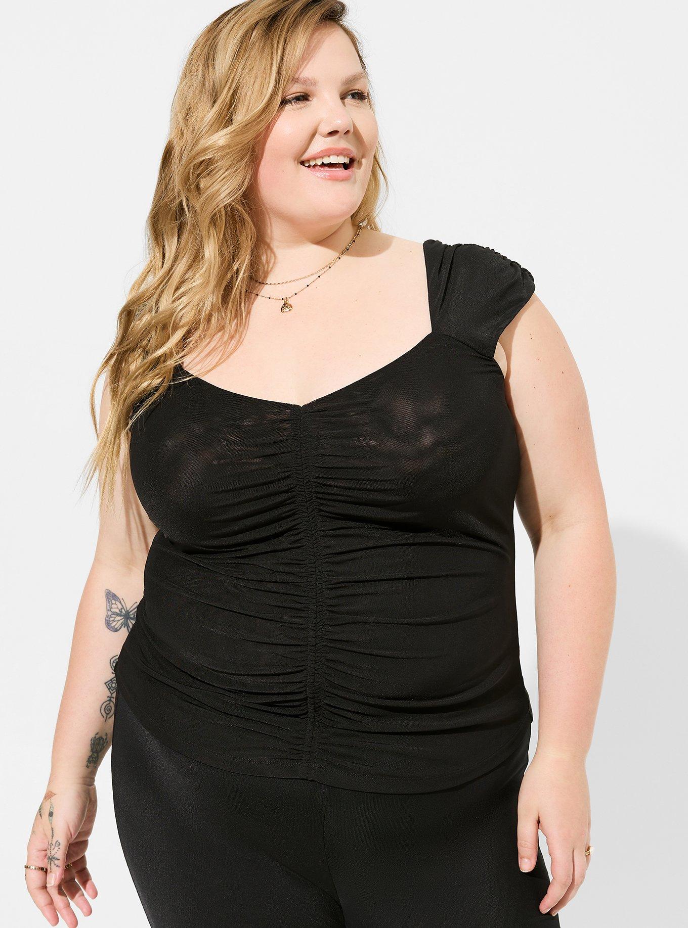 Plus Black Ruched Corset Top, Plus Size