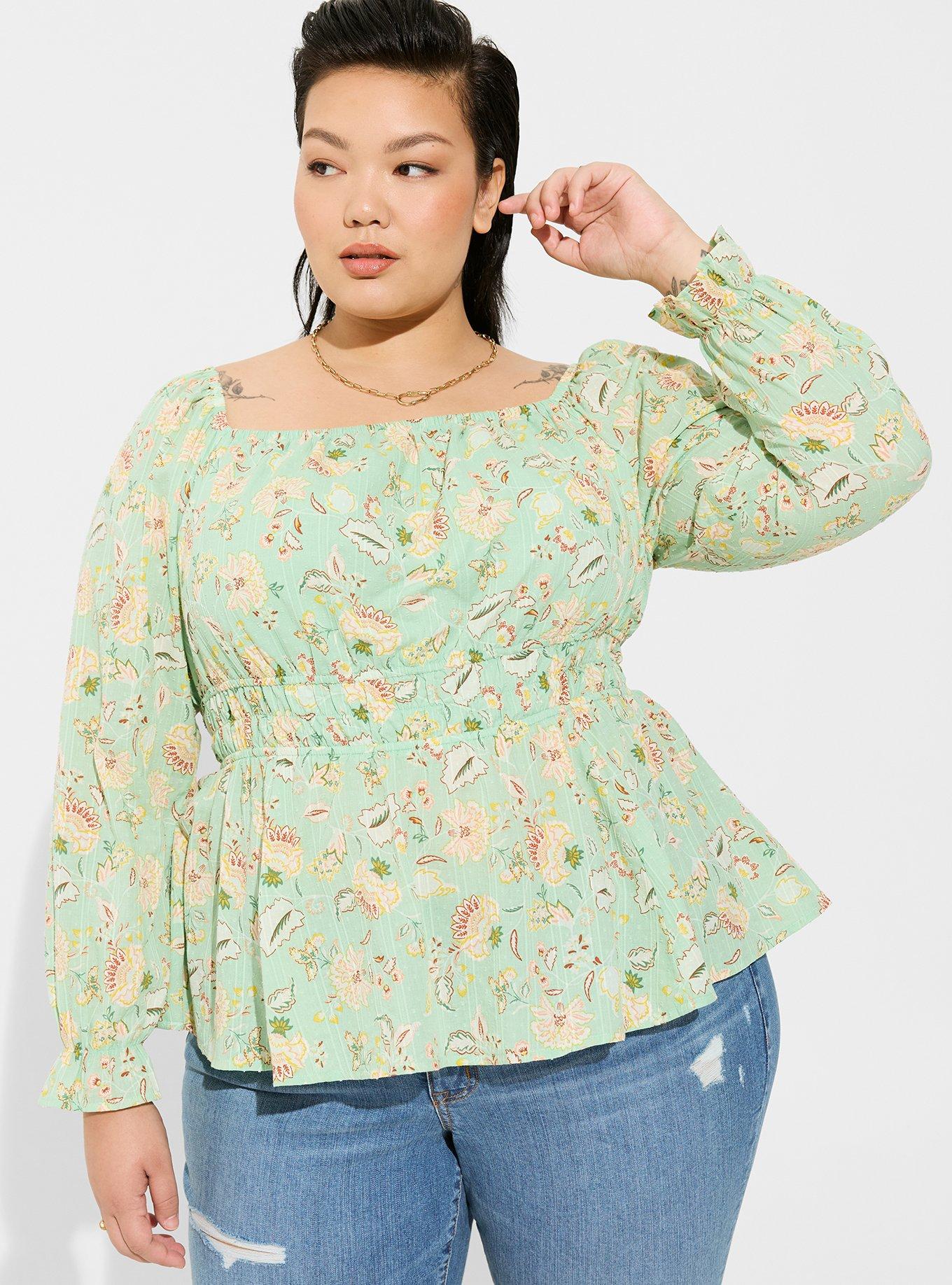 Plus Size - Cotton Clip Dot Blouson Sleeve Smocked Top - Torrid