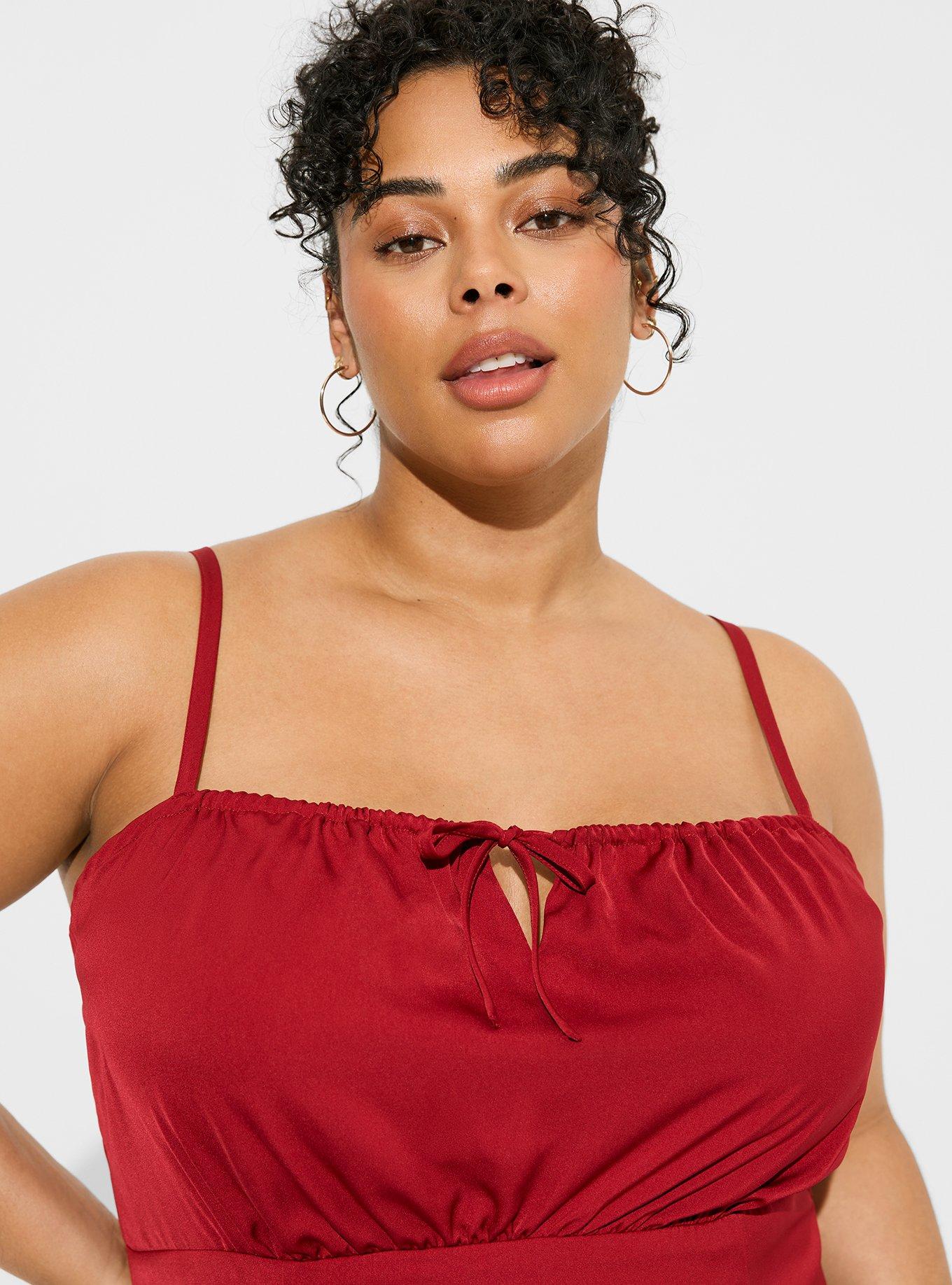 Satin Tie Front Sleeveless Crop Top, RHUBARB, alternate