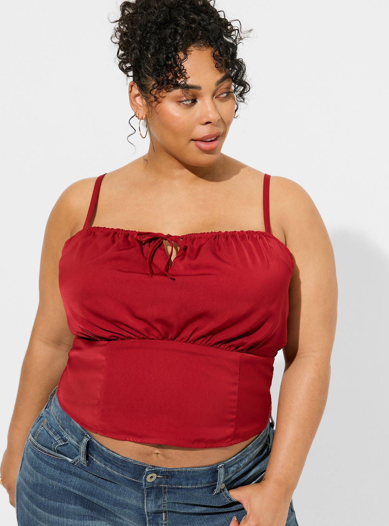 Plus Size - Satin Tie Front Sleeveless Crop Top - Torrid